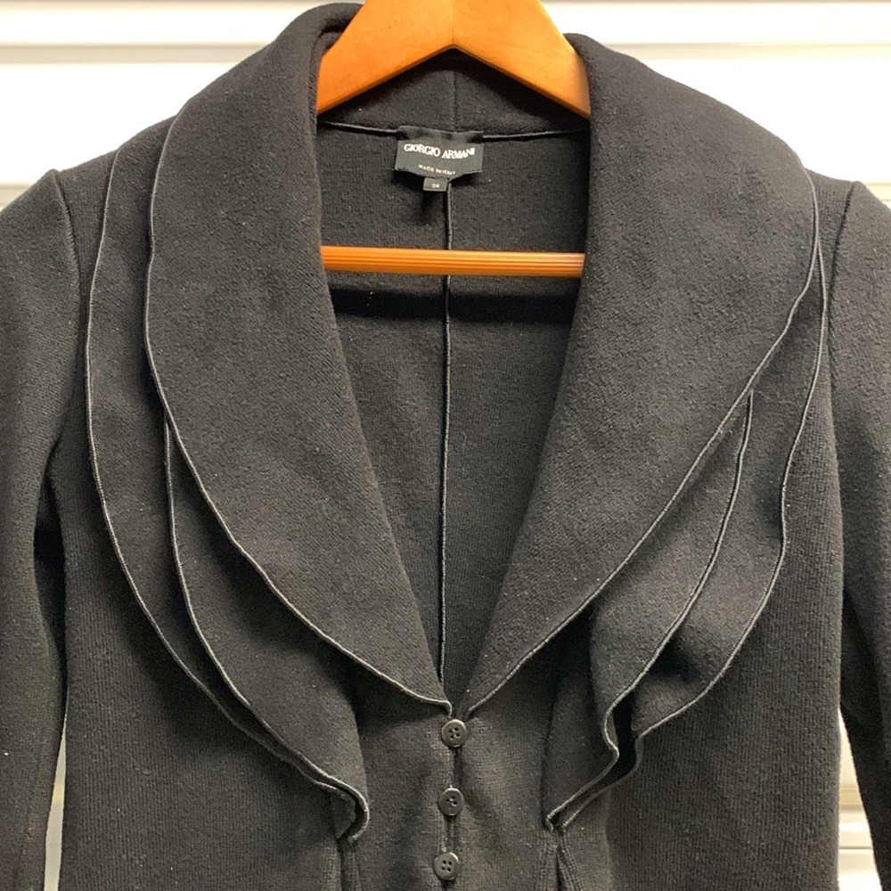 Giorgio Armani Borgo 21 Layered Shawl Collar Jacket Womens 2 Black Luxury Wool - Picture 3 of 12